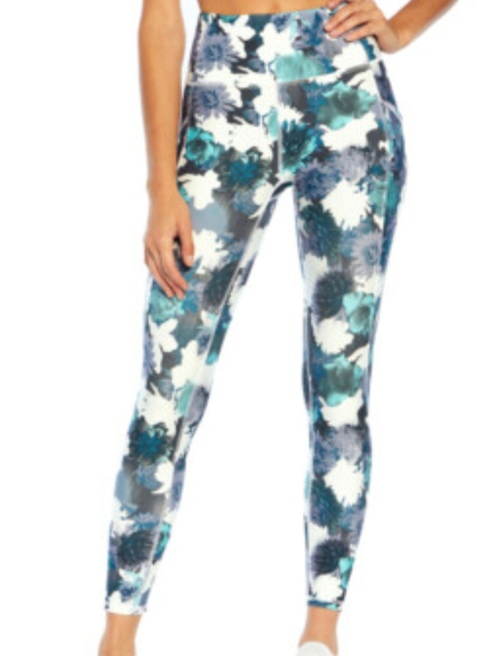 NWT Floral High-Waist Legging Pants in Teal Blue